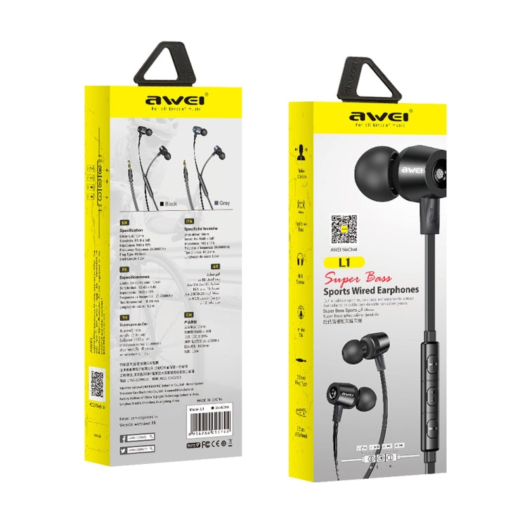 Écouteurs filaires intra-auriculaires awei L1 Stereo Surround, L1 (noir), L1 (gris)