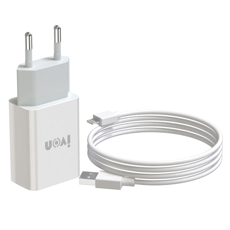 Chargeur de voyage IVON AD-33 2 en 1 2.1A port USB unique + câble de données USB vers 8 broches 1m, prise EU, prise US