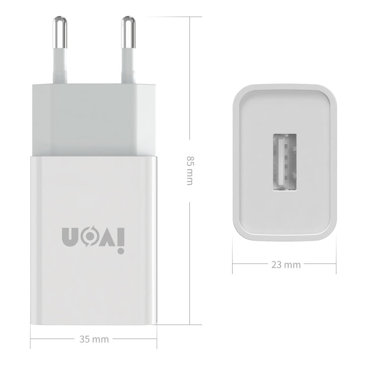 Chargeur de voyage IVON AD-33 2 en 1 2.1A port USB unique + câble de données USB vers 8 broches 1m, prise EU, prise US