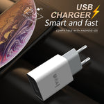 Chargeur de voyage IVON AD-33 2 en 1 2.1A port USB unique + câble de données USB vers 8 broches 1m, prise EU, prise US