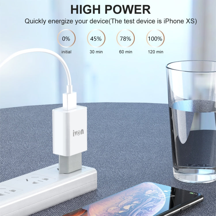Chargeur de voyage IVON AD-33 2 en 1 2.1A port USB unique + câble de données USB vers 8 broches 1m, prise EU, prise US