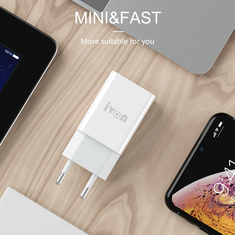 Chargeur de voyage IVON AD-33 2 en 1 2.1A port USB unique + câble de données USB vers 8 broches 1m, prise EU, prise US