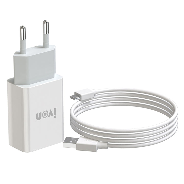 Chargeur de voyage IVON AD-33 2 en 1 port USB unique 2.1A + câble de données USB vers USB-C / Type-C 1m, prise EU, prise US