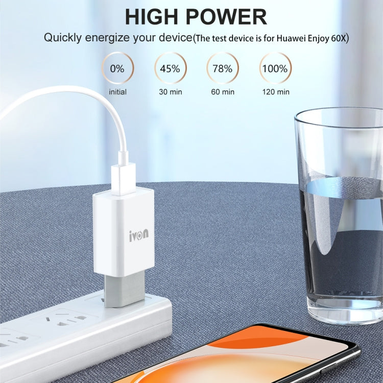 IVON AD-33 2 in 1 2.1A Single USB Port Travel Charger + 1m USB to USB-C / Type-C Data Cable Set,, EU Plug, US Plug
