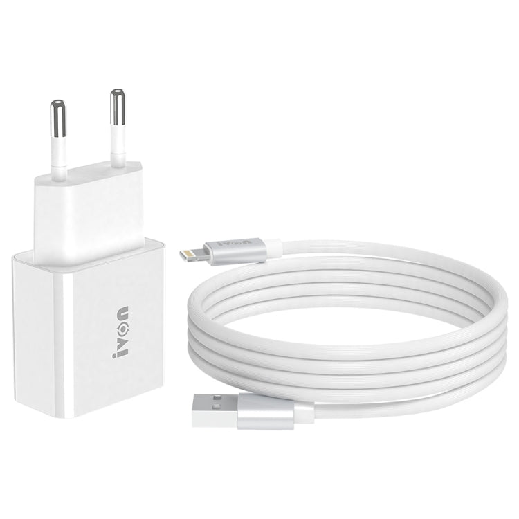 Chargeur de voyage IVON AD-35 2 en 1 18W QC3.0 port USB + câble de données USB vers 8 broches 1m, prise EU, prise US