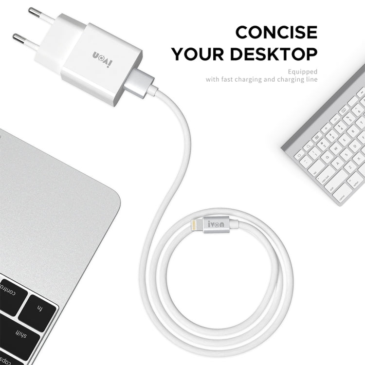 Chargeur de voyage IVON AD-35 2 en 1 18W QC3.0 port USB + câble de données USB vers 8 broches 1m, prise EU, prise US
