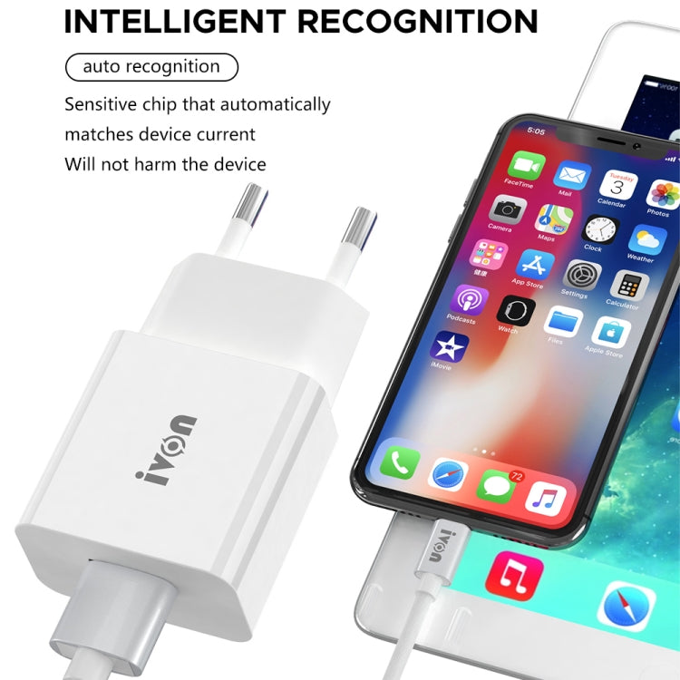 Chargeur de voyage IVON AD-35 2 en 1 18W QC3.0 port USB + câble de données USB vers 8 broches 1m, prise EU, prise US