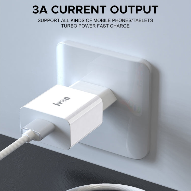 Chargeur de voyage IVON AD-35 2 en 1 18W QC3.0 port USB + câble de données USB vers 8 broches 1m, prise EU, prise US