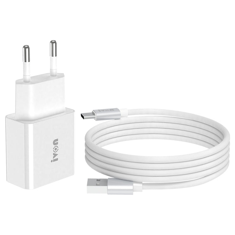 Chargeur de voyage IVON AD-35 2 en 1 port USB QC3.0 18W + câble de données USB vers USB-C / Type-C 1m, prise EU, prise US