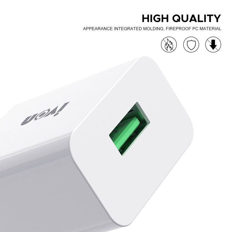 Chargeur de voyage IVON AD-35 2 en 1 port USB QC3.0 18W + câble de données USB vers USB-C / Type-C 1m, prise EU, prise US