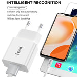 Chargeur de voyage IVON AD-35 2 en 1 port USB QC3.0 18W + câble de données USB vers USB-C / Type-C 1m, prise EU, prise US