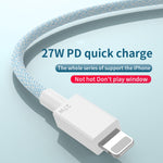 Câble de données tressé de charge rapide USB-C / Type-C vers 8 broches PD 27W, longueur du câble : 1m, 27W