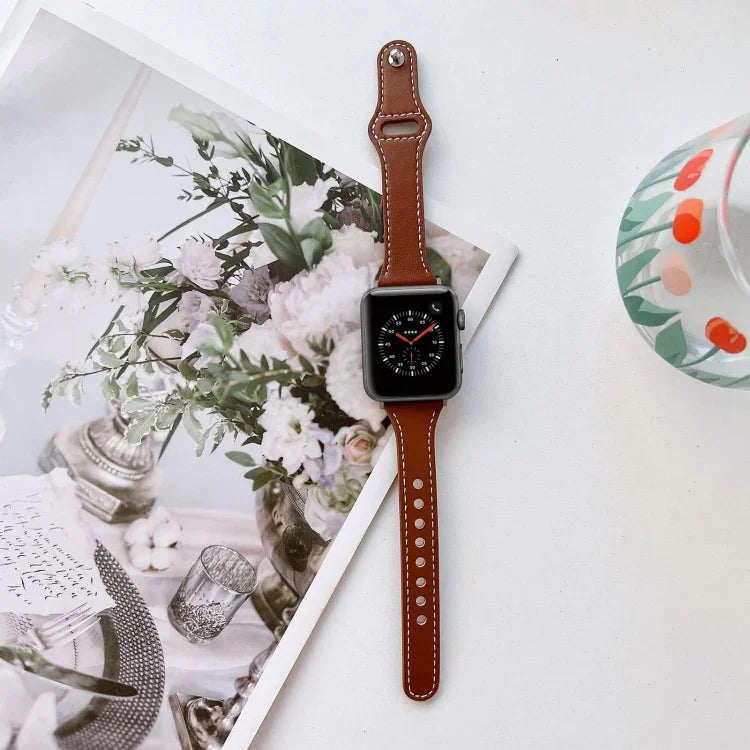 Bracelet de montre en cuir texturé plat pour Apple Watch Series, 7 41mm / 6&SE&5&4 40mm / 3&2&1 38mm, 7 45mm / 6&SE&5&4 44mm / 3&2&1 42mm