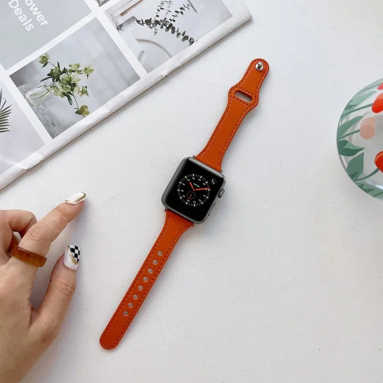 Bracelet de montre en cuir texturé plat pour Apple Watch Series, 7 41mm / 6&SE&5&4 40mm / 3&2&1 38mm, 7 45mm / 6&SE&5&4 44mm / 3&2&1 42mm