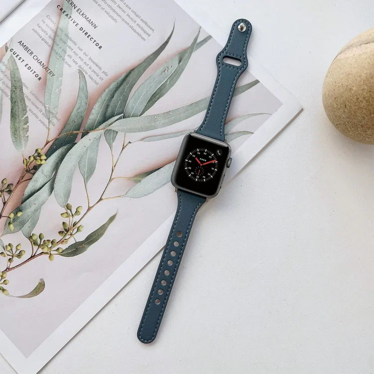 Bracelet de montre en cuir texturé plat pour Apple Watch Series, 7 41mm / 6&SE&5&4 40mm / 3&2&1 38mm, 7 45mm / 6&SE&5&4 44mm / 3&2&1 42mm