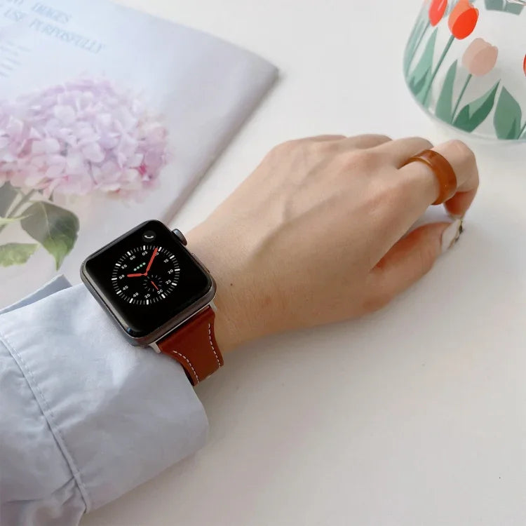 Bracelet de montre en cuir texturé plat pour Apple Watch Series, 7 41mm / 6&SE&5&4 40mm / 3&2&1 38mm, 7 45mm / 6&SE&5&4 44mm / 3&2&1 42mm