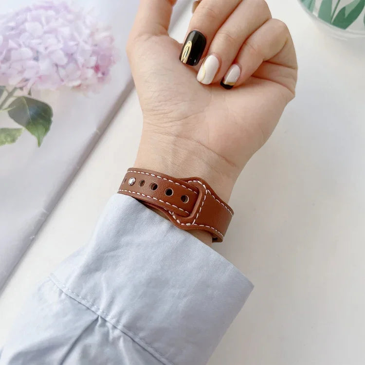 Bracelet de montre en cuir texturé plat pour Apple Watch Series, 7 41mm / 6&SE&5&4 40mm / 3&2&1 38mm, 7 45mm / 6&SE&5&4 44mm / 3&2&1 42mm
