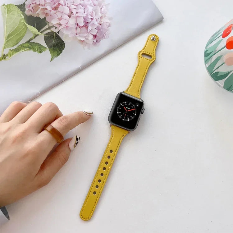 Bracelet de montre en cuir texturé plat pour Apple Watch Series, 7 41mm / 6&SE&5&4 40mm / 3&2&1 38mm, 7 45mm / 6&SE&5&4 44mm / 3&2&1 42mm