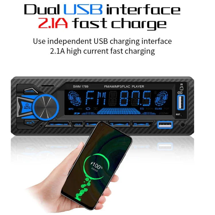 Récepteur radio de voiture SWM-1789 Bluetooth 5.1 Lecteur MP3 avec télécommande, SWM-1789