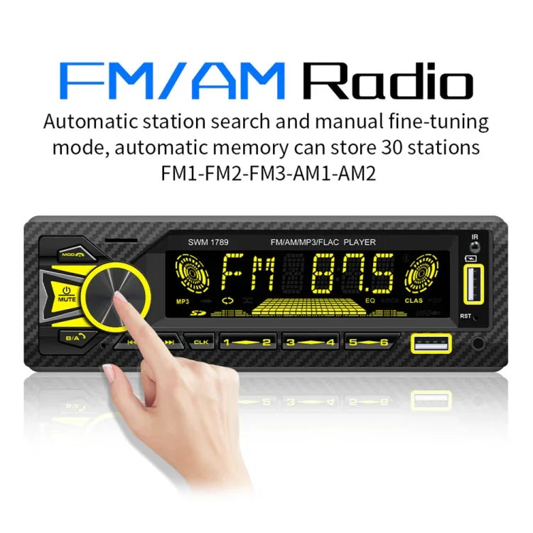 Récepteur radio de voiture SWM-1789 Bluetooth 5.1 Lecteur MP3 avec télécommande, SWM-1789