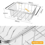 Égouttoir à vaisselle d'évier de cuisine Panier de vidange Panier à laver les légumes et les fruits Support de séchage en acier inoxydable réglable, style filet arqué, style fond plat, style ordinaire
