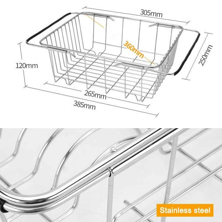 Égouttoir à vaisselle d'évier de cuisine Panier de vidange Panier à laver les légumes et les fruits Support de séchage en acier inoxydable réglable, style filet arqué, style fond plat, style ordinaire