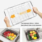 Égouttoir à vaisselle d'évier de cuisine Panier de vidange Panier à laver les légumes et les fruits Support de séchage en acier inoxydable réglable, style filet arqué, style fond plat, style ordinaire