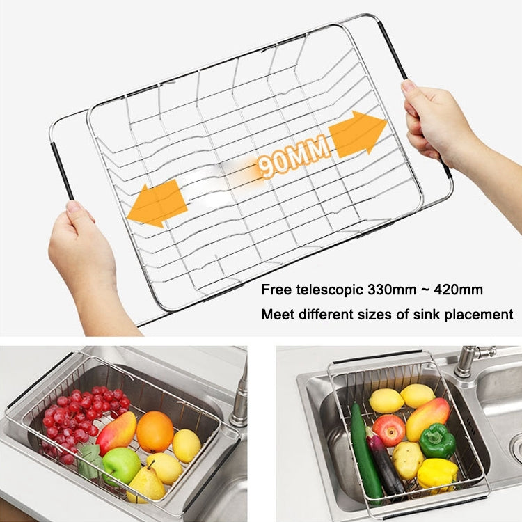 Égouttoir à vaisselle d'évier de cuisine Panier de vidange Panier à laver les légumes et les fruits Support de séchage en acier inoxydable réglable, style filet arqué, style fond plat, style ordinaire