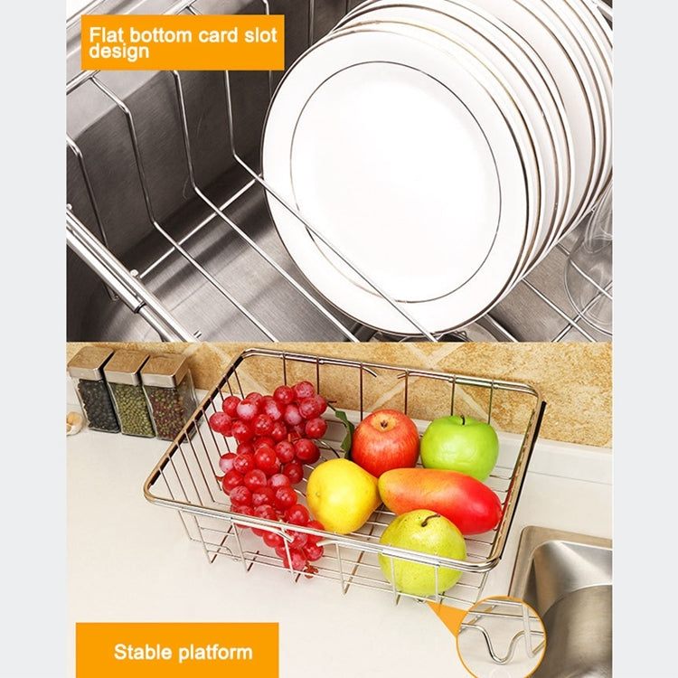 Égouttoir à vaisselle d'évier de cuisine Panier de vidange Panier à laver les légumes et les fruits Support de séchage en acier inoxydable réglable, style filet arqué, style fond plat, style ordinaire