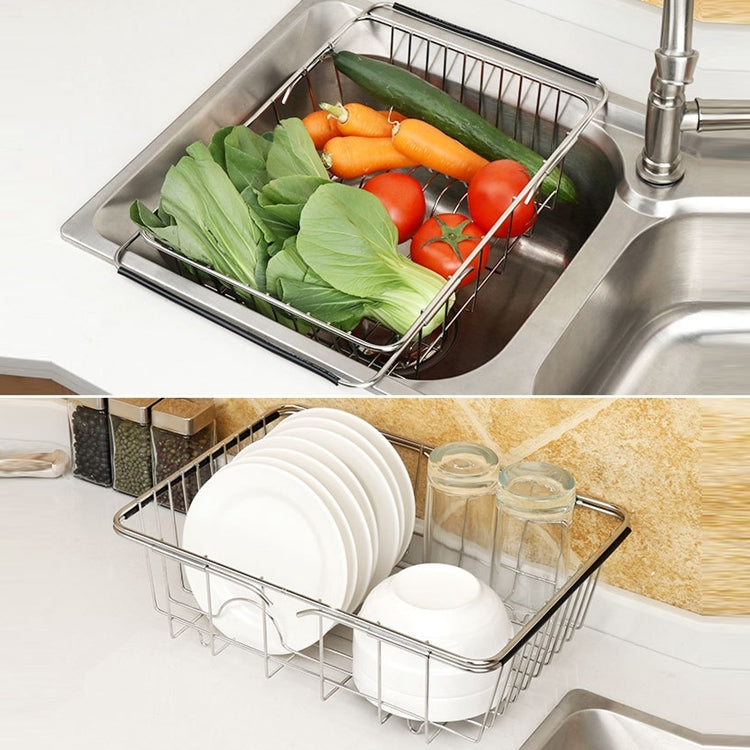 Égouttoir à vaisselle d'évier de cuisine Panier de vidange Panier à laver les légumes et les fruits Support de séchage en acier inoxydable réglable, style filet arqué, style fond plat, style ordinaire