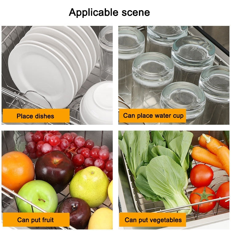 Égouttoir à vaisselle d'évier de cuisine Panier de vidange Panier à laver les légumes et les fruits Support de séchage en acier inoxydable réglable, style filet arqué, style fond plat, style ordinaire