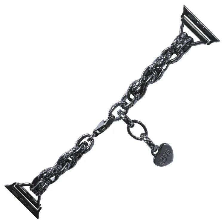 Bracelet de montre à pendentif cœur en acier inoxydable pour Apple Watch Series, 7 41 mm / 6&SE&5&4 40 mm / 3&2&1 38 mm, 7 45 mm / 6&SE&5&4 44 mm / 3&2&1 42 mm