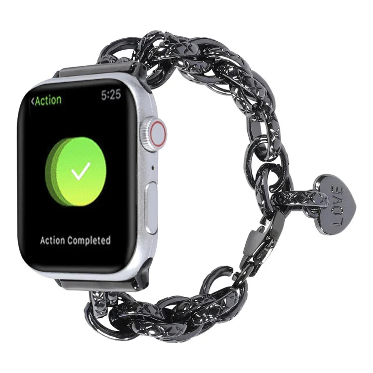 Bracelet de montre à pendentif cœur en acier inoxydable pour Apple Watch Series, 7 41 mm / 6&SE&5&4 40 mm / 3&2&1 38 mm, 7 45 mm / 6&SE&5&4 44 mm / 3&2&1 42 mm