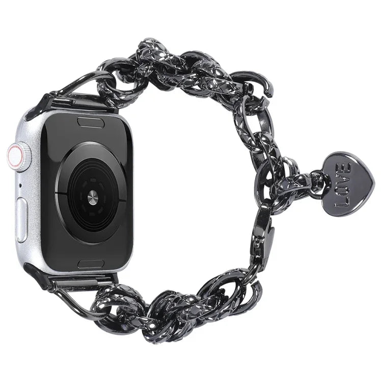 Bracelet de montre à pendentif cœur en acier inoxydable pour Apple Watch Series, 7 41 mm / 6&SE&5&4 40 mm / 3&2&1 38 mm, 7 45 mm / 6&SE&5&4 44 mm / 3&2&1 42 mm