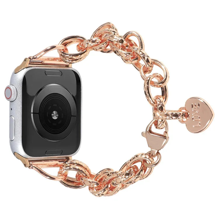Bracelet de montre à pendentif cœur en acier inoxydable pour Apple Watch Series, 7 41 mm / 6&SE&5&4 40 mm / 3&2&1 38 mm, 7 45 mm / 6&SE&5&4 44 mm / 3&2&1 42 mm