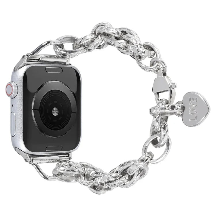 Bracelet de montre à pendentif cœur en acier inoxydable pour Apple Watch Series, 7 41 mm / 6&SE&5&4 40 mm / 3&2&1 38 mm, 7 45 mm / 6&SE&5&4 44 mm / 3&2&1 42 mm