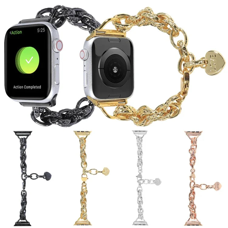 Bracelet de montre à pendentif cœur en acier inoxydable pour Apple Watch Series, 7 41 mm / 6&SE&5&4 40 mm / 3&2&1 38 mm, 7 45 mm / 6&SE&5&4 44 mm / 3&2&1 42 mm