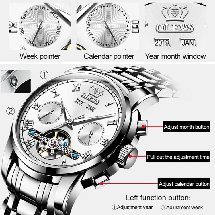 Montre mécanique automatique étanche à grand volant multifonction pour homme OLEVS 6607