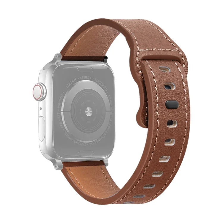 Butterfly Buckle Cowhide Leather Watchband For Apple Watch Series, 7 41mm / 6&SE&5&4 40mm / 3&2&1 38mm, 7 45mm / 6&SE&5&4 44mm / 3&2&1 42mm