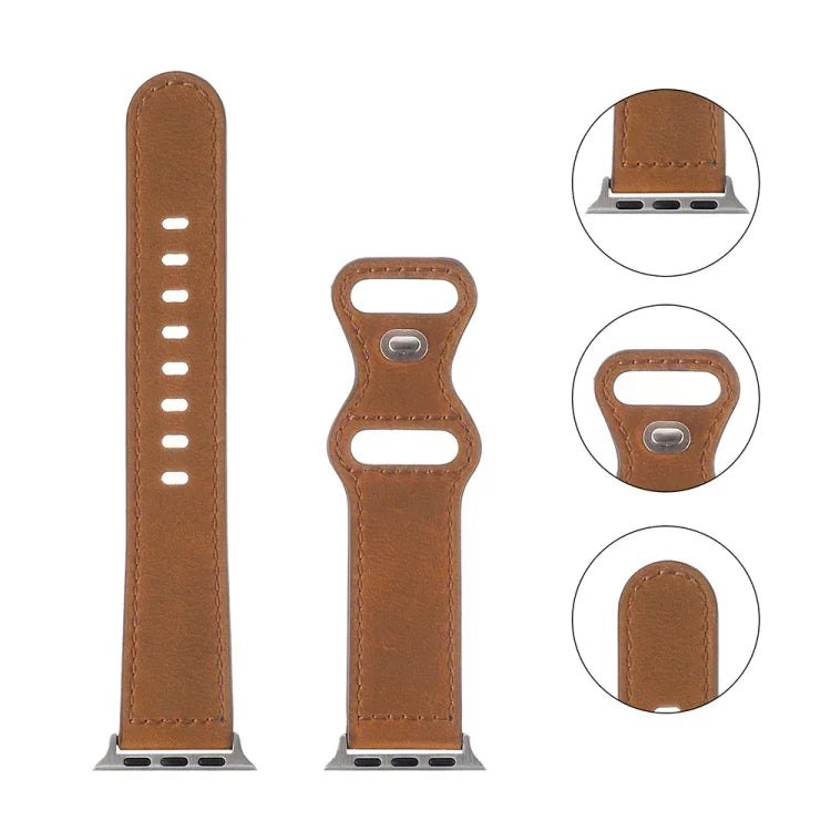 Bracelet de montre en cuir Crazy Horse avec boucle papillon pour Apple Watch Series, 7 41mm / 6&SE&5&4 40mm / 3&2&1 38mm, 7 45mm / 6&SE&5&4 44mm / 3&2&1 42mm