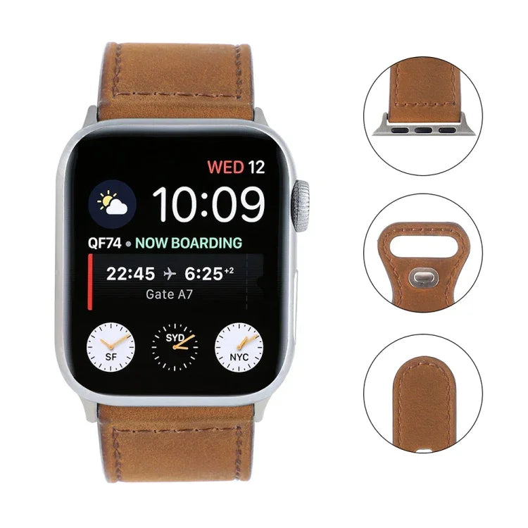 Bracelet de montre en cuir Crazy Horse avec boucle papillon pour Apple Watch Series, 7 41mm / 6&SE&5&4 40mm / 3&2&1 38mm, 7 45mm / 6&SE&5&4 44mm / 3&2&1 42mm