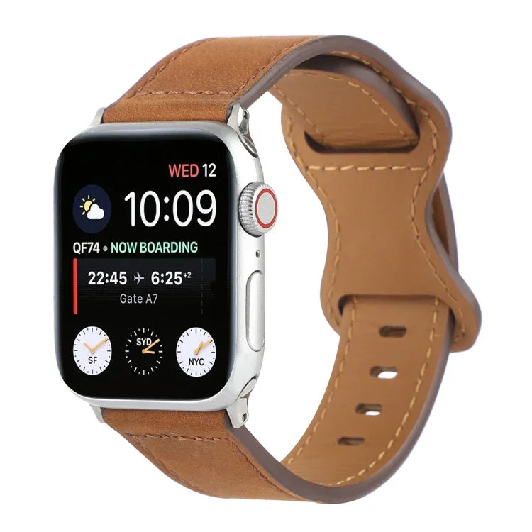 Bracelet de montre en cuir Crazy Horse avec boucle papillon pour Apple Watch Series, 7 41mm / 6&SE&5&4 40mm / 3&2&1 38mm, 7 45mm / 6&SE&5&4 44mm / 3&2&1 42mm
