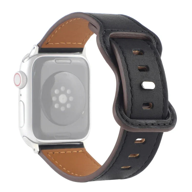Bracelet de montre en cuir Crazy Horse avec boucle papillon pour Apple Watch Series, 7 41mm / 6&SE&5&4 40mm / 3&2&1 38mm, 7 45mm / 6&SE&5&4 44mm / 3&2&1 42mm
