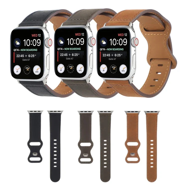 Bracelet de montre en cuir Crazy Horse avec boucle papillon pour Apple Watch Series, 7 41mm / 6&SE&5&4 40mm / 3&2&1 38mm, 7 45mm / 6&SE&5&4 44mm / 3&2&1 42mm