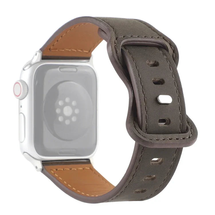 Bracelet de montre en cuir Crazy Horse avec boucle papillon pour Apple Watch Series, 7 41mm / 6&SE&5&4 40mm / 3&2&1 38mm, 7 45mm / 6&SE&5&4 44mm / 3&2&1 42mm
