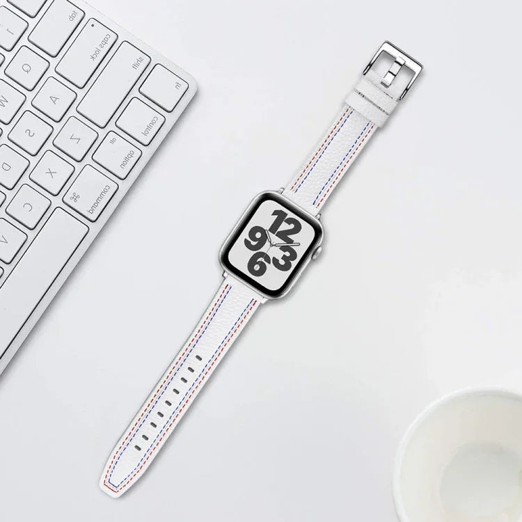 Three-line Leather Watchband For Apple Watch Series, 7 41mm / 6&SE&5&4 40mm / 3&2&1 38mm, 7 45mm / 6&SE&5&4 44mm / 3&2&1 42mm