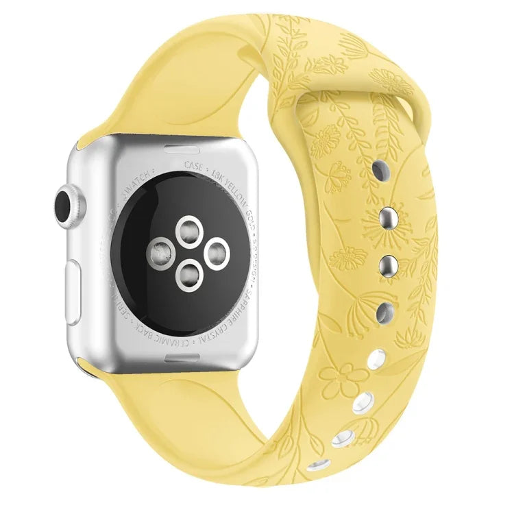 Bracelet en Silicone en Relief Papillons et Fleurs pour Apple Watch Series, 7 41mm / 6&SE&5&4 40mm / 3&2&1 38mm