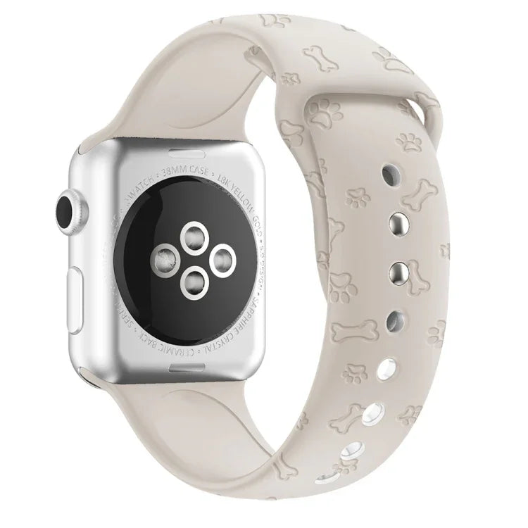 Dog Paw Embossing Silicone Watchband For Apple Watch Series, 7 41mm / 6&SE&5&4 40mm / 3&2&1 38mm, 7 45mm / 6&SE&5&4 44mm / 3&2&1 42mm
