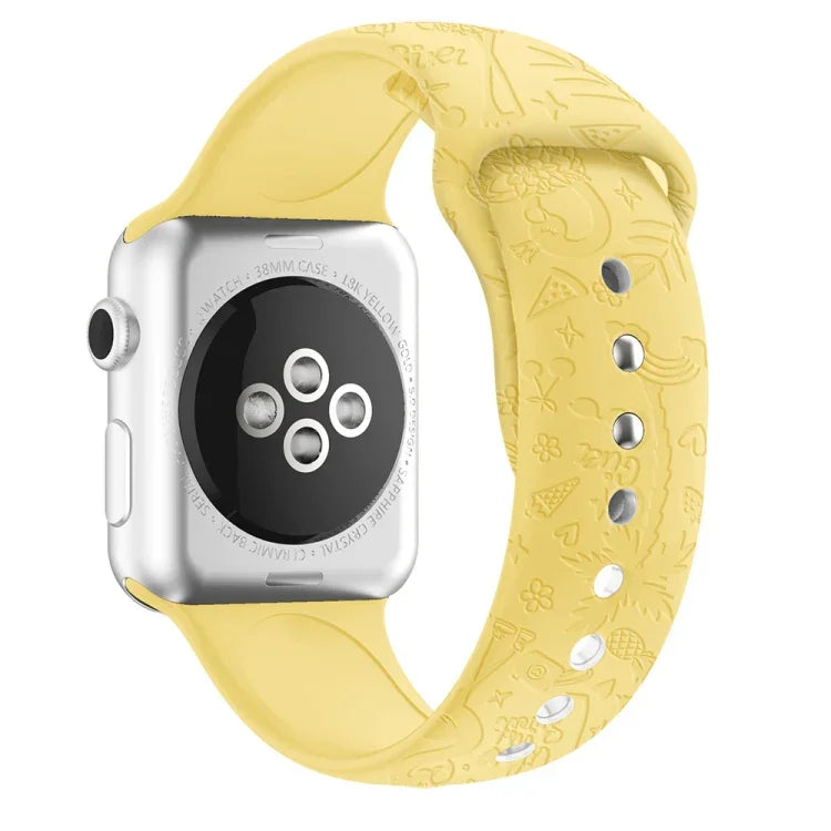 Flamingo Embossing Silicone Watchband For Apple Watch Series, 7 41mm / 6&SE&5&4 40mm / 3&2&1 38mm, 7 45mm / 6&SE&5&4 44mm / 3&2&1 42mm