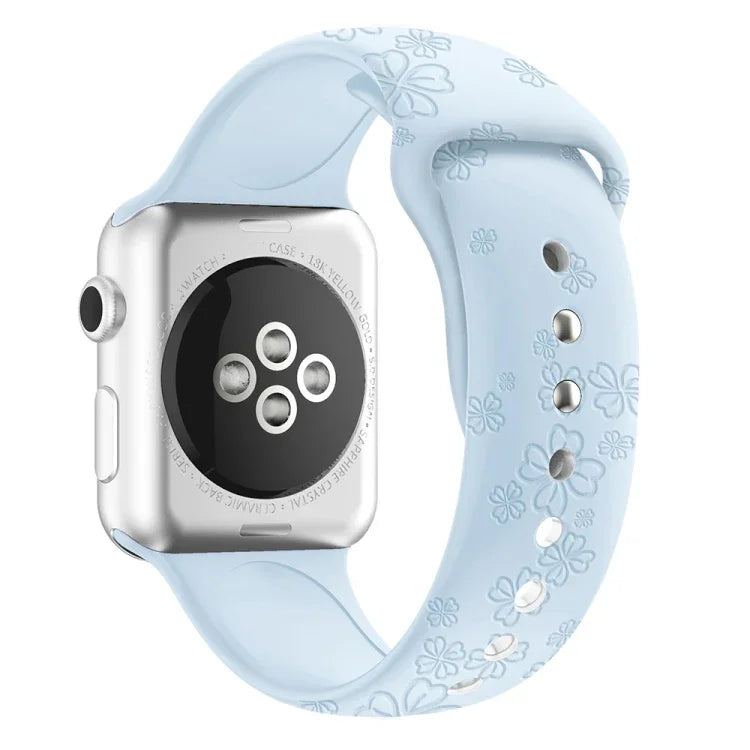 Bracelet de montre en silicone gaufré trèfle à quatre feuilles pour Apple Watch Series, 7 45mm / 6&SE&5&4 44mm / 3&2&1 42mm, 7 41mm / 6&SE&5&4 40mm / 3&2&1 38mm